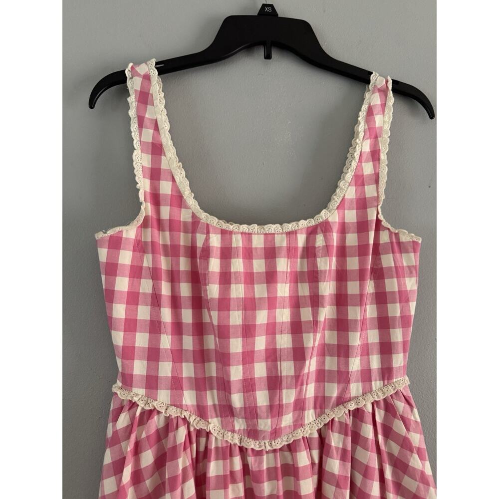 NWOT WAYF Gracie Pink Gingham Cotton Midi Dress Size Small - Picture 3 of 8
